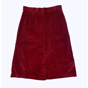 Vintage College Town Midi Skirt Burgundy Corduroy High Waist A-Line Medium